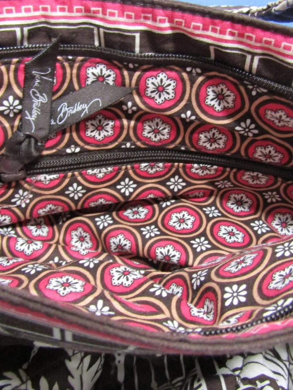 Vera Bradley Imperial Toile Double Handle Handbag Zipper Pockets EUC